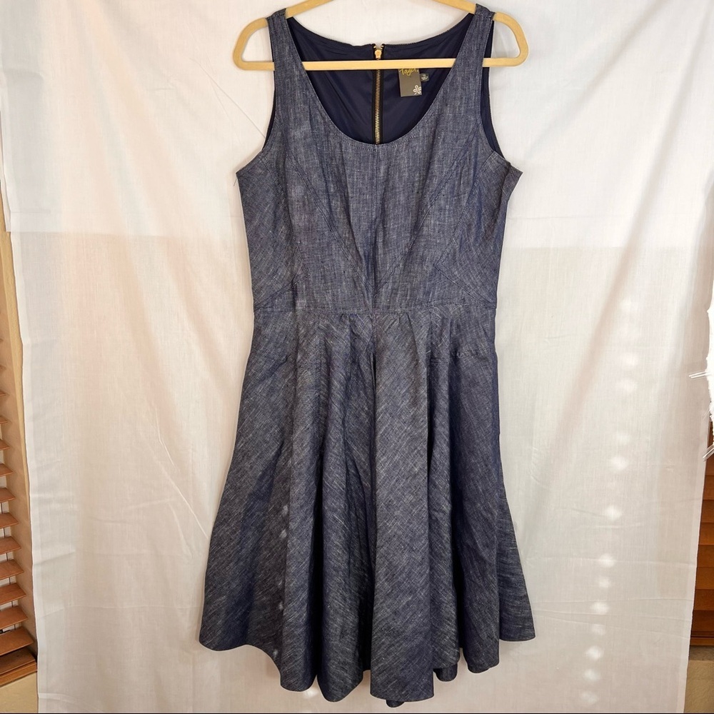 TAYLOR Womens Midi 100% Linen Fit And Flare Denim Dress Wedding Party Nautical
